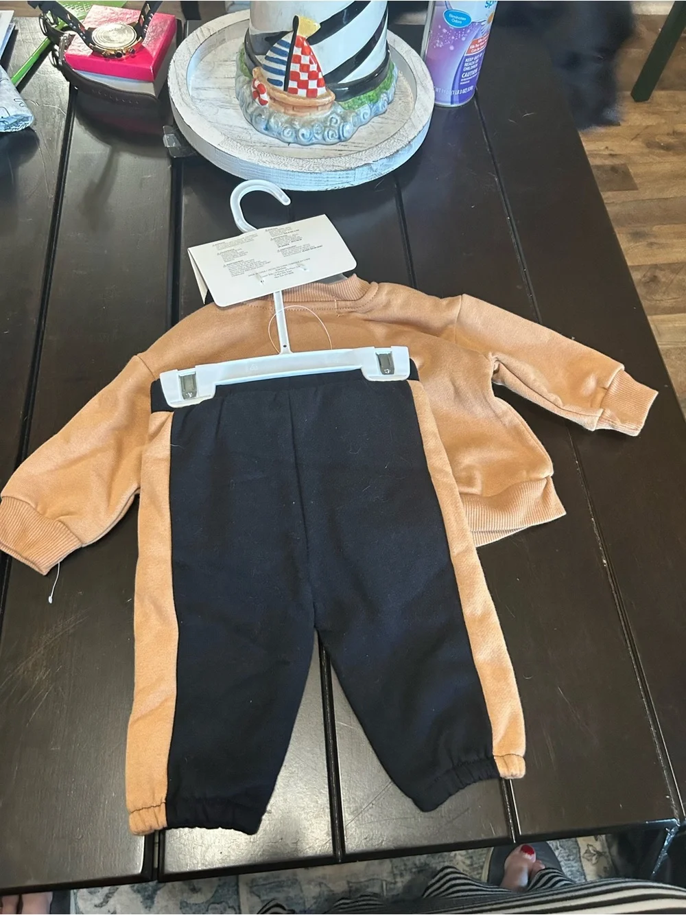 Rachel Zoe Tan and Black Kids Two-Piece Jogger Set with Smiley Patch
